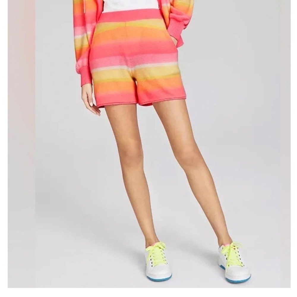 Charter Club Luxury 100% Cashmere Striped Shorts Pink Orange Yellow Sunfish Med